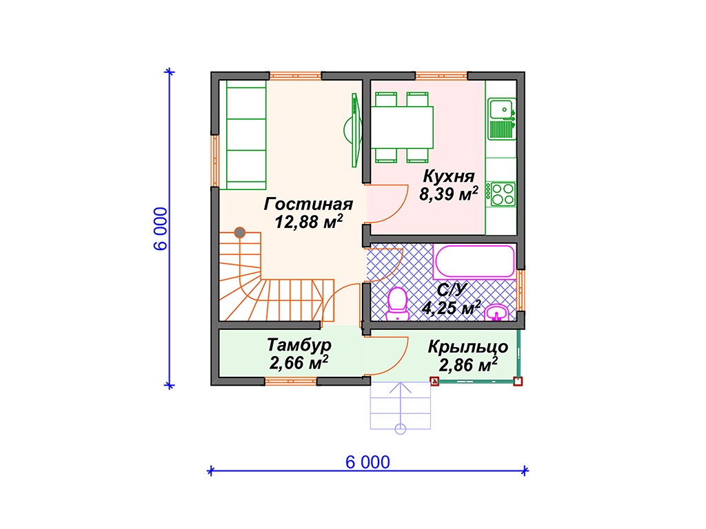 Проект БРУС90 из бруса дом 50 м2 за 1750000 руб - фото, размеры - Континенталь в