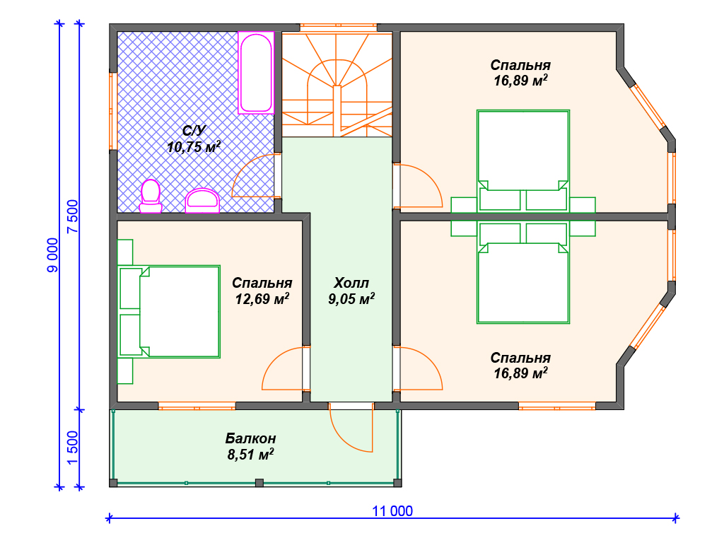 Проект "Рибер" площадь - 96.7 кв.м., из материала каркас, кол-во этажей 1