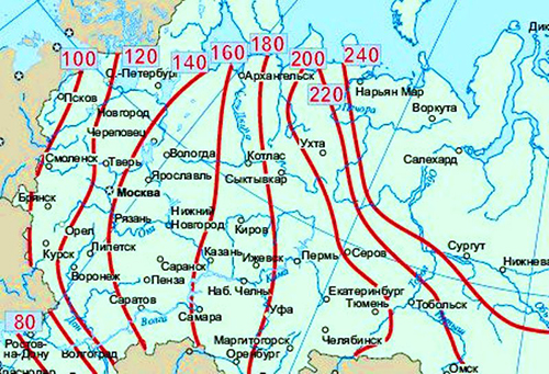 Нормативная глубина промерзания грунта в городах России