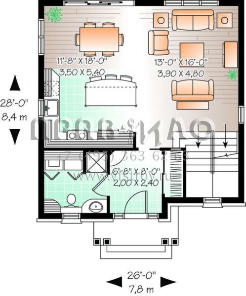 Проект двухэтажного дома без гаража в стиле Ранчо S5-132 (034-00463)