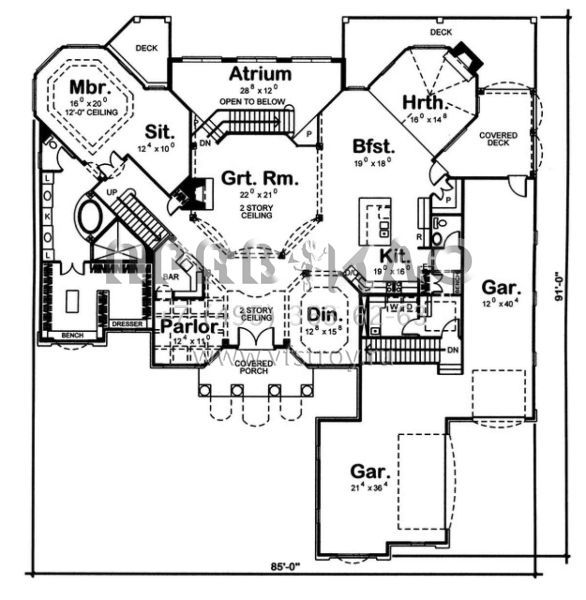 Проект двухэтажного дома с гаражом на три и более машин в прибрежном стиле S5-391 (963-00064)