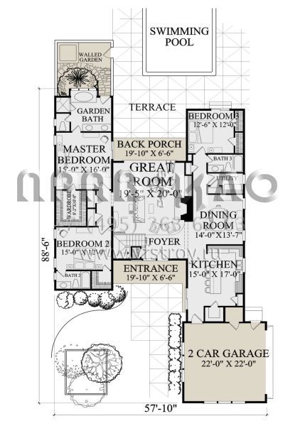 Проект одноэтажного дома с гаражом на две машины в современном стиле S5-222 (7922-00238)