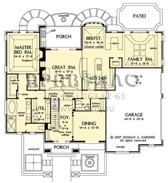 Проект двухэтажного дома с гаражом на три и более машин в стиле Ранчо S5-324 (2865-00319)