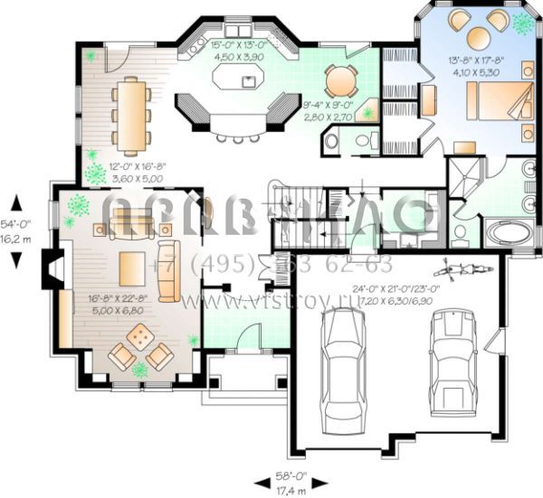 Проект двухэтажного дома с гаражом на две машины в английском стиле S5-278 (034-00078)