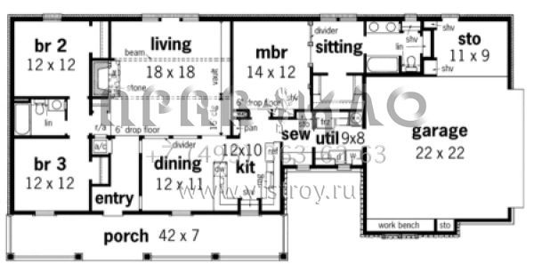 Проект одноэтажного дома с гаражом на две машины в стиле Ранчо S5-149 (048-00076)