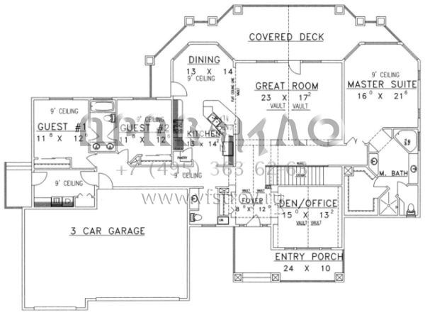 Проект одноэтажного дома с гаражом на три и более машин в современном стиле S5-252 (039-00365)
