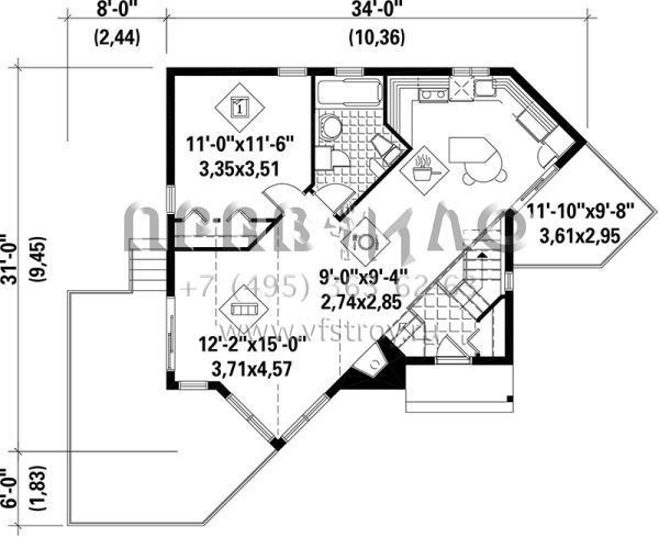 Проект одноэтажного дома без гаража в стиле Шале S5-72 (6146-00177)