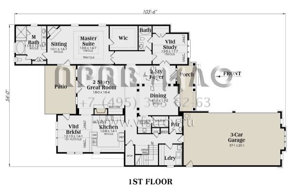 Проект двухэтажного дома с гаражом на три и более машин в американском стиле S5-396 (009-00222)