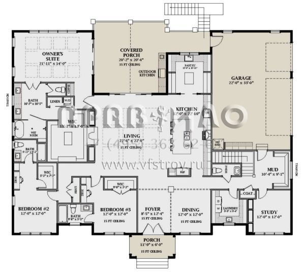 Проект одноэтажного дома с гаражом на три и более машин в английском стиле S5-298 (6849-00159)