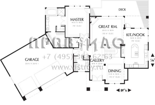 Проект одноэтажного дома с гаражом на три и более машин в стиле Ранчо S5-330 (2559-00154)