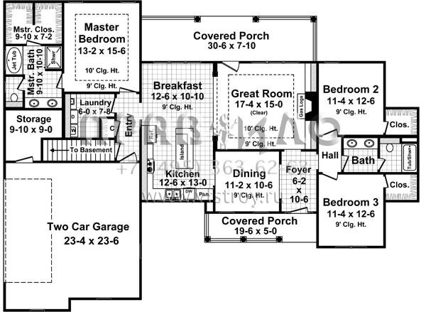 Проект одноэтажного дома с гаражом на две машины в стиле Ранчо S5-169 (348-00224)