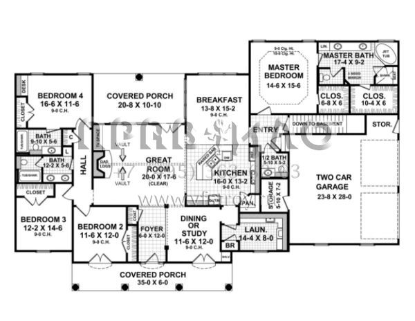 Проект одноэтажного дома с гаражом на две машины в стиле Ранчо S5-242 (348-00154)