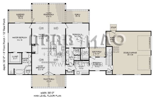 Проект одноэтажного дома с гаражом на две машины в стиле Шале S5-164 (940-00789)