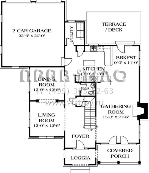 Проект двухэтажного дома с гаражом на две машины в стиле Ранчо S5-260 (3323-00186)
