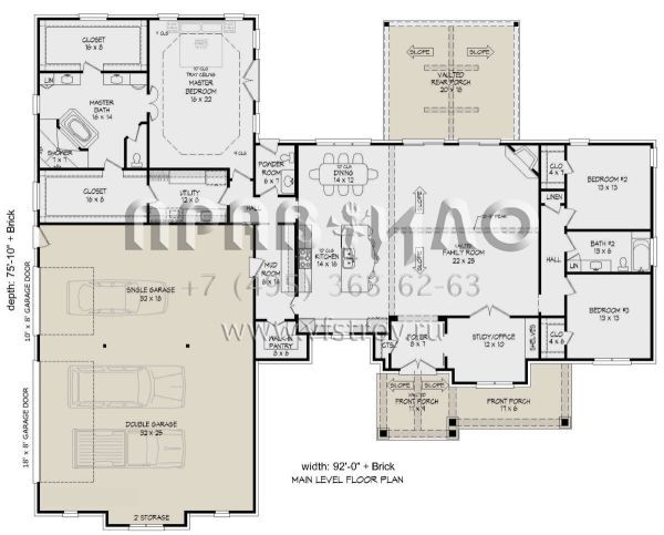 Проект одноэтажного дома с гаражом на три и более машин в стиле Ранчо S5-285 (940-00755)