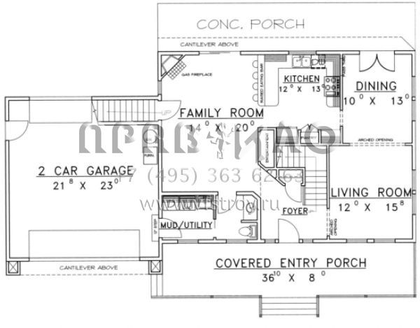 Проект двухэтажного дома с гаражом на две машины в стиле Ранчо S5-191 (039-00310)