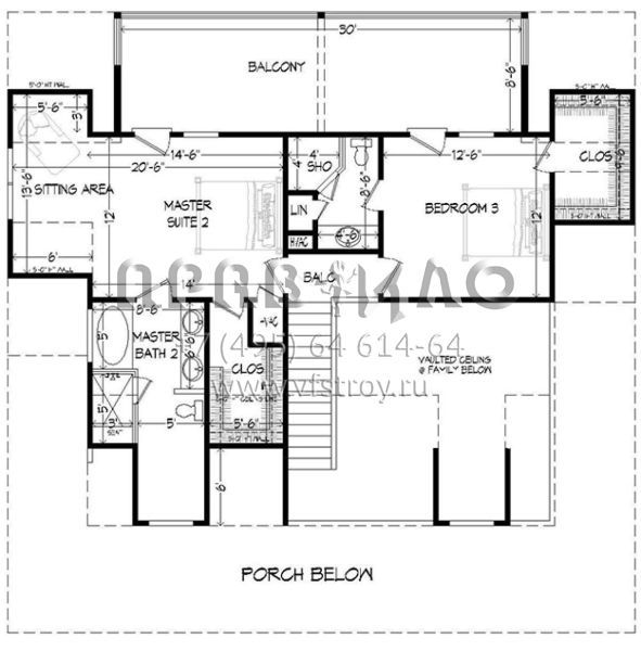 Проект двухэтажного дома без гаража в стиле Ранчо S5-185 (940-00013)