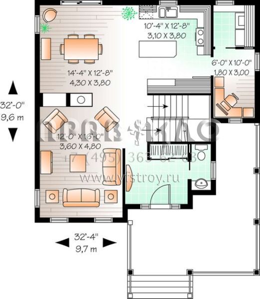 Проект двухэтажного дома без гаража в стиле Ранчо S5-159 (034-00994)