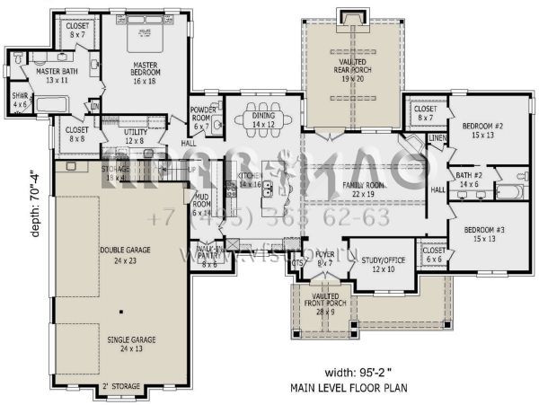 Проект двухэтажного дома с гаражом на три и более машин в американском стиле S5-329 (940-00133)