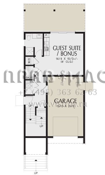 Проект трехэтажного дома с гаражом на одну машину в стиле Ранчо S5-204 (2559-01017)