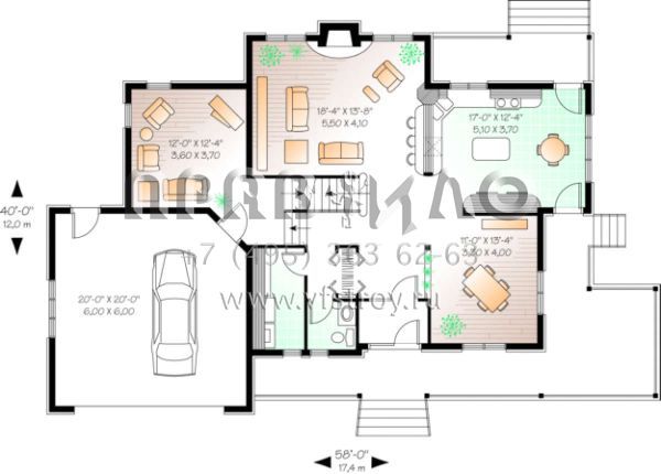 Проект двухэтажного дома с гаражом на две машины в стиле Ранчо S5-213 (034-00038)