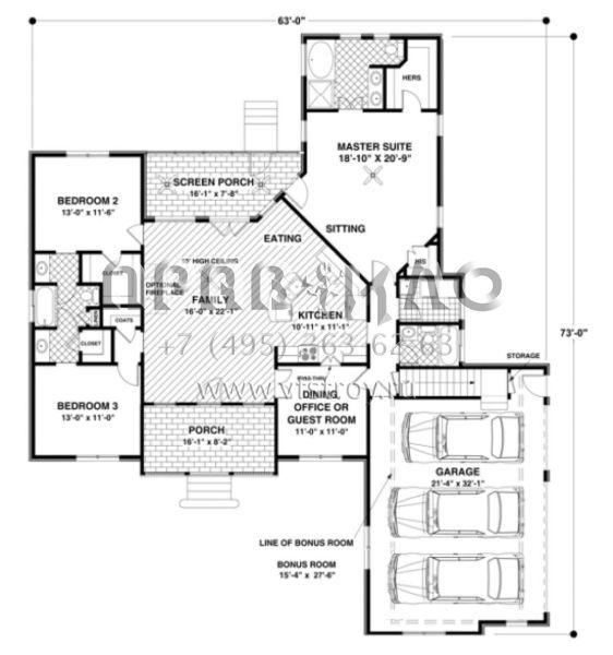Проект одноэтажного дома с гаражом на три и более машин в стиле Ранчо S5-167 (036-00061)