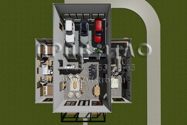 Проект одноэтажного дома с гаражом на три и более машин в стиле БарнХаус S5-154 (4848-00392)