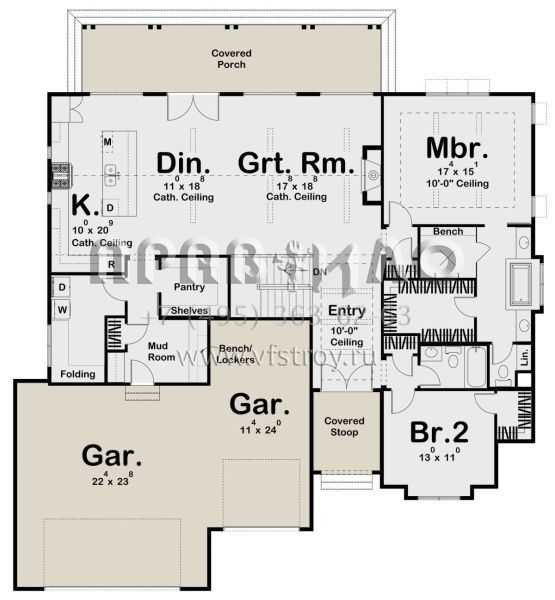 Проект одноэтажного дома с гаражом на три и более машин в современном стиле S5-193 (963-00596)