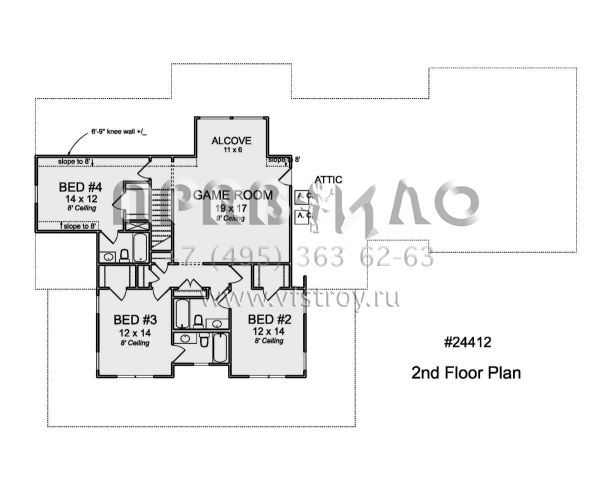 Проект двухэтажного дома с гаражом на три и более машин в стиле Ранчо S5-334 (4848-00370)