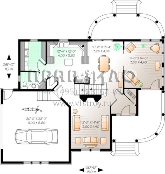 Проект двухэтажного дома с гаражом на одну машину в стиле Ранчо S5-195 (034-00057)