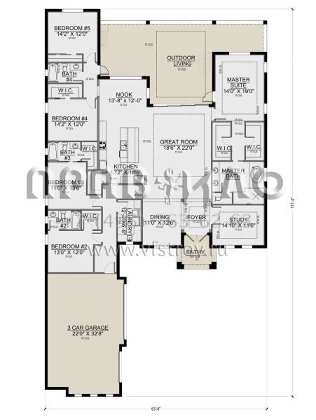 Проект одноэтажного дома с гаражом на три и более машин в прибрежном стиле S5-328 (5565-00125)
