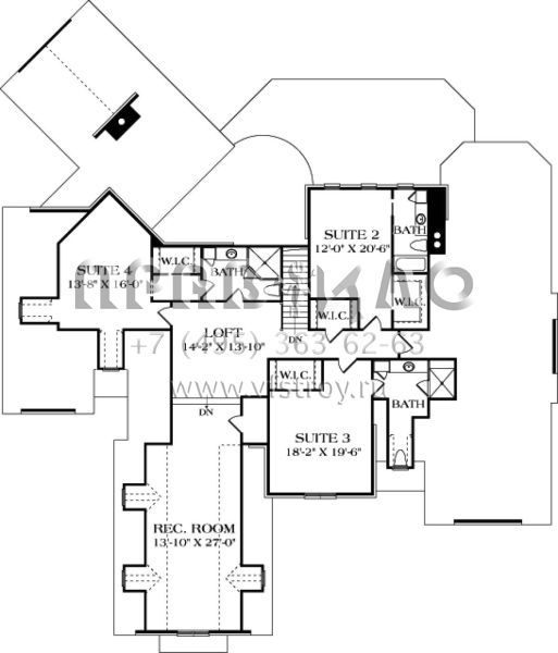Проект двухэтажного дома с гаражом на три и более машин в стиле Ранчо S5-452 (3323-00634)