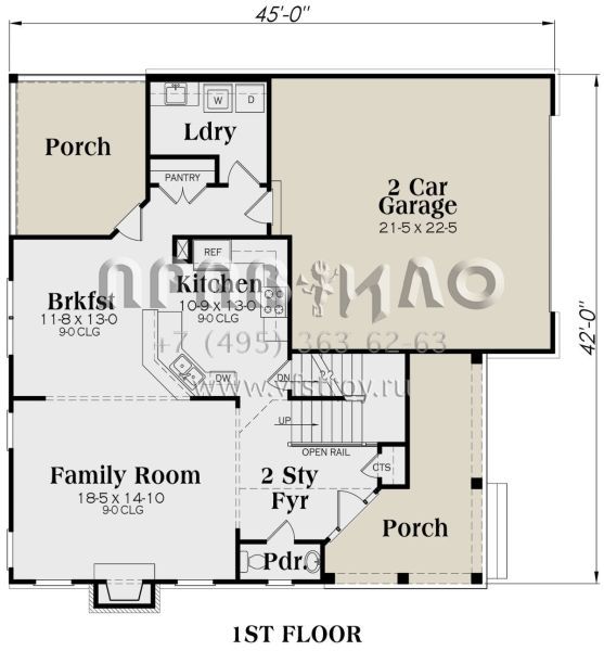 Проект двухэтажного дома с гаражом на две машины в стиле Ранчо S5-220 (009-00247)