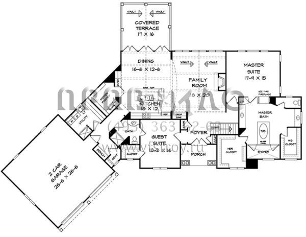 Проект одноэтажного дома с гаражом на две машины в стиле Ранчо S5-376 (6082-00003)