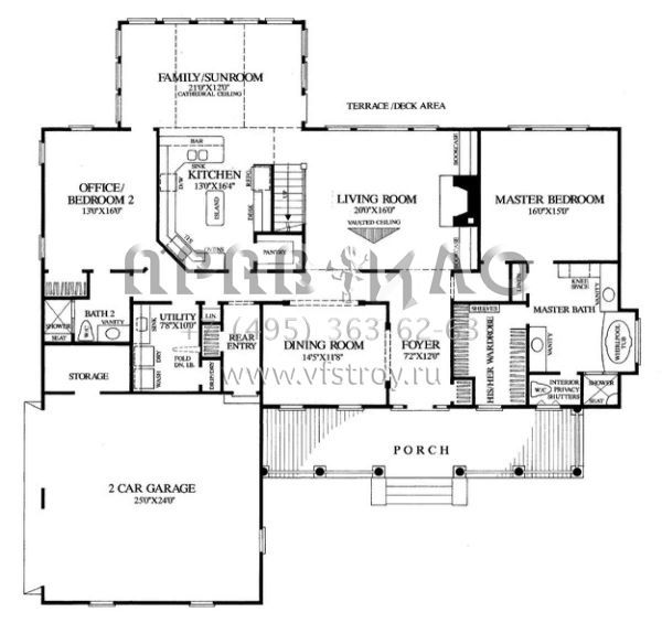 Проект двухэтажного дома с гаражом на две машины в стиле Ранчо S5-291 (7922-00066)