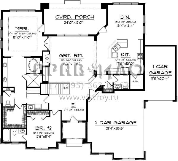 Проект одноэтажного дома с гаражом на три и более машин в стиле Райт S5-193 (1020-00190)