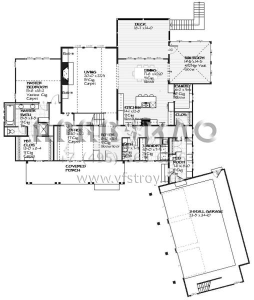 Проект двухэтажного дома с гаражом на три и более машин в стиле Ранчо S5-442 (1637-00018)