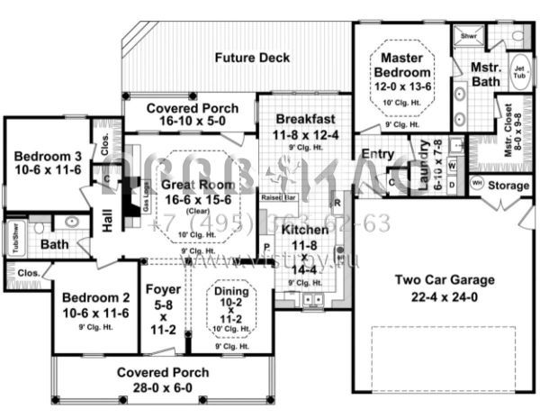 Проект одноэтажного дома с гаражом на две машины в стиле Ранчо S5-158 (348-00045)