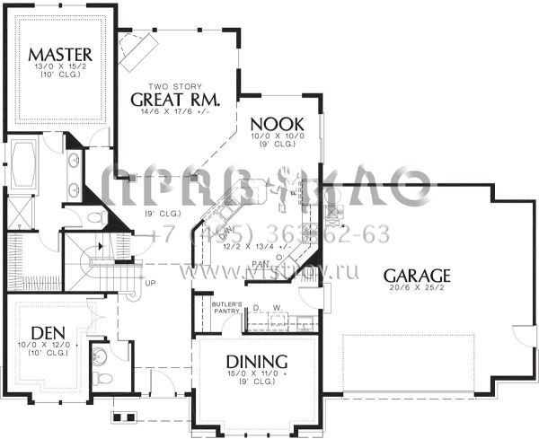 Проект двухэтажного дома с гаражом на две машины в американском стиле S5-234 (2559-00431)