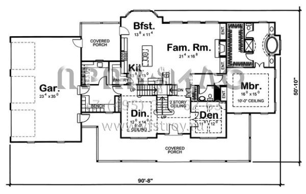 Проект двухэтажного дома с гаражом на три и более машин в стиле Ранчо S5-293 (963-00057)