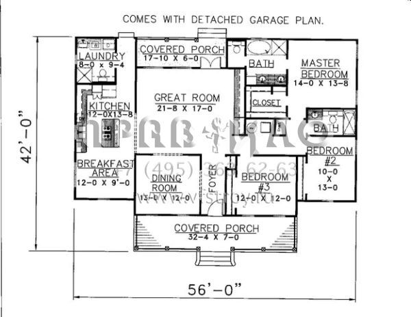 Проект одноэтажного дома с гаражом на две машины в стиле Ранчо S5-166 (1776-00039)