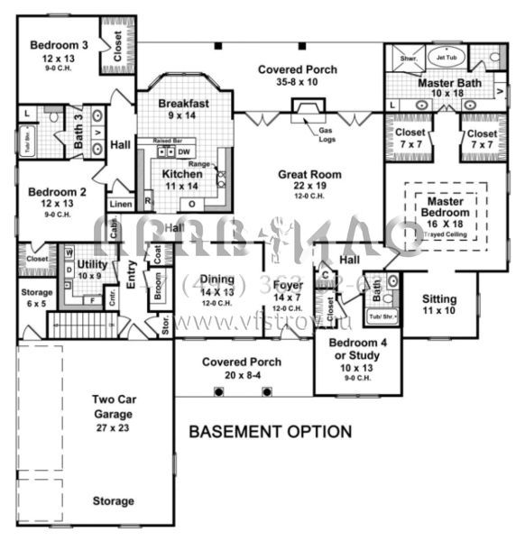 Проект одноэтажного дома с гаражом на две машины в стиле Ранчо S5-261 (348-00192)