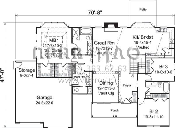 Проект одноэтажного дома с гаражом на две машины в стиле Ранчо S5-189 (5633-00217)