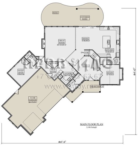 Проект двухэтажного дома с гаражом на три и более машин в американском стиле S5-339 (5631-00141)