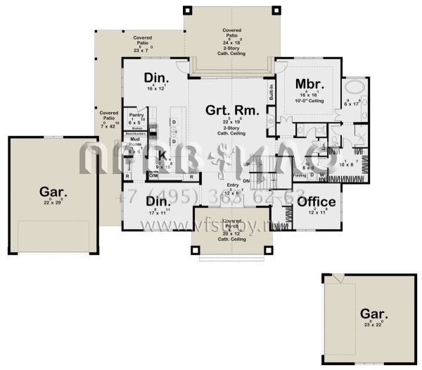 Проект двухэтажного дома с гаражом на три и более машин в американском стиле S5-350 (963-00787)