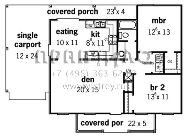Проект одноэтажного дома с гаражом на одну машину в стиле Ранчо S5-93 (9035-00003)