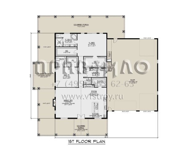 Проект двухэтажного дома с гаражом на три и более машин в стиле БарнХаус S5-402 (5032-00246)