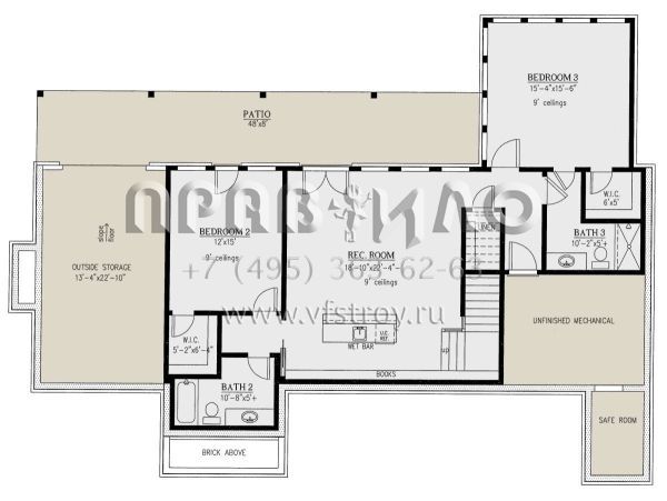Проект одноэтажного дома с гаражом на три и более машин в стиле Ранчо S5-278 (286-00094)