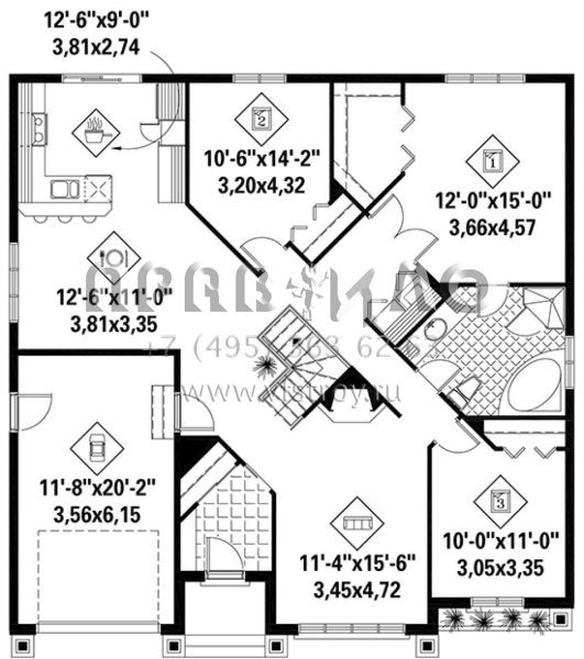 Проект одноэтажного дома с гаражом на одну машину в стиле Ранчо S5-136 (6146-00322)