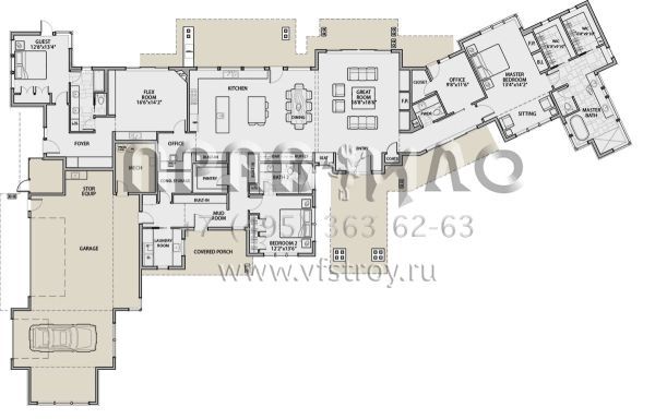Проект одноэтажного дома с гаражом на три и более машин в современном стиле S5-375 (5829-00001)